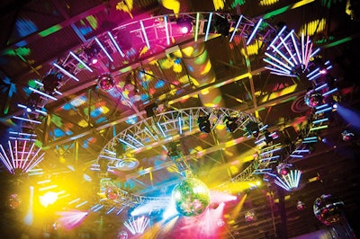 Toronto's Mount Sinai Hospital Auxiliary held a disco-themed gala in May with an overhead installation of more than 200 LED sticks that changed colors.
