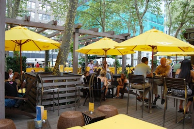 The structure built for the Southwest Porch is now a permanent fixture in Bryant Park.