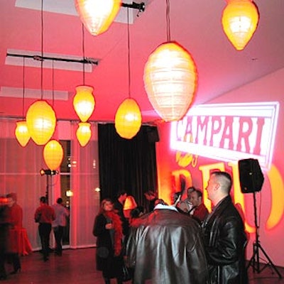 At the Campari Red benefit for the American Red Cross at Whitespace, Eventstyle suspended red lanterns from the ceiling of the second floor party space.
