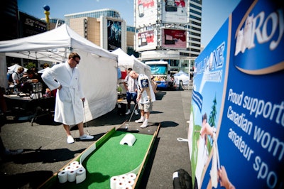 Royale hosted a 'roll-in-one' putting station that included toilet paper rolls as obstacles.