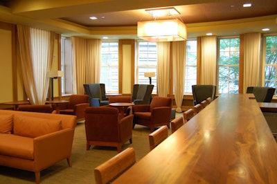 The Ivy Lounge & Coffee Bar on the first floor is a comfortable break-out space that holds about 132 for receptions.
