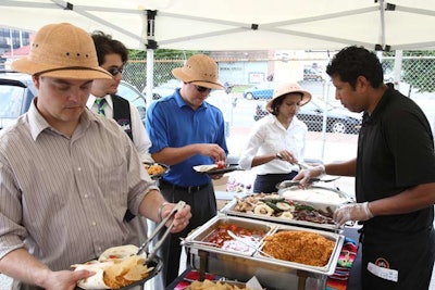 Uncle Julio's Rio Grande Café cooked on site, serving up a Mexican feast of fajitas, rice, and tortilla chips.