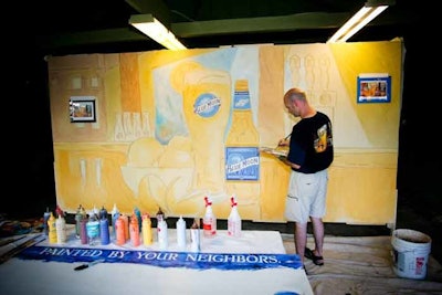Blue Moon's art wall invited guests to create their own beer art on canvas.