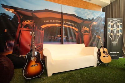 BMF Media created a Ravinia suite at the Music Lounge, filling the space with an Astroturf floor and photos of Ravinia grounds.