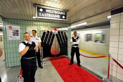 Security guards staffed the entrance to the Lower Bay station, accessed through a door on the platform at the Bay-Bloor subway stop.