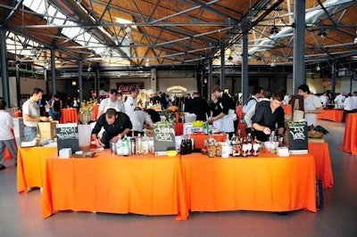 On the first level, local mixologists worked at tables draped in BBJ's orange linens.