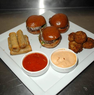 Comfort foods like mini burgers kept guests fed.