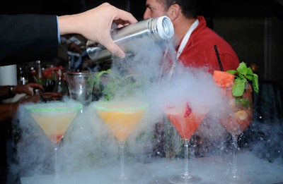 Aaron's Catering served its signature liquid-nitrogen-infused cocktails inside the club's second-floor lounge.