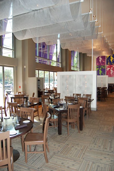 The 188-seat main dining room is divided into three sections by see-through dividers.