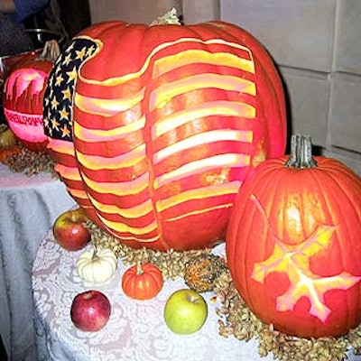 Hugh McMahon carved an American flag into a pumpkin to decorate the cocktail area.