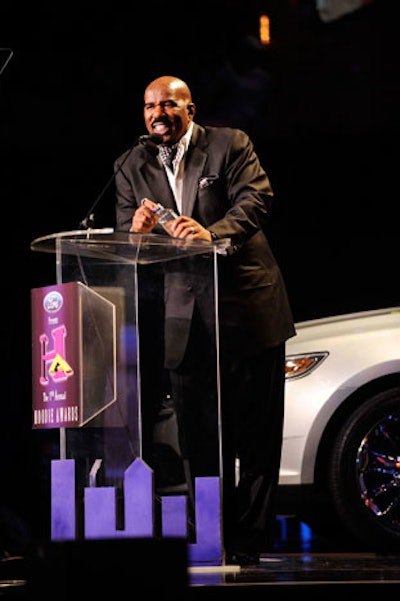 Steve Harvey took to the podium at the Hoodie Awards.