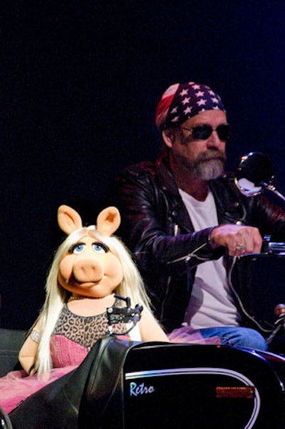 The hour-long show began with an appearance from Miss Piggy, who rode out on a motorcycle in a Marc Jacobs design (custom, of course).