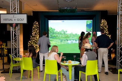 Guests played virtual golf in the department store's Narcissus room, where the color scheme was 'a kind of Alice in Wonderland putting green,' according to Frost designer Dennis Remer.
