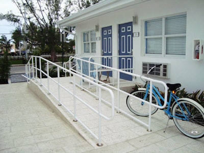 The sleeping rooms share a small porch with the adjacent rooms.