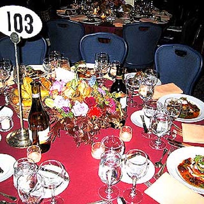 Fleurisa's colorful centerpieces were placed on red and blue tablecloths.
