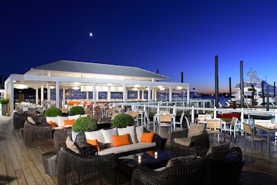 Sitting on the harbor, the Grill seats 200 and offers a lounge area with overstuffed couches and cocktail tables.