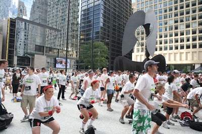 The day began with a trainer-led warm-up in Daley Plaza.