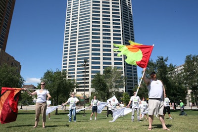 During an activity called 'Color Guard,' guests waved flags in Grant Park.