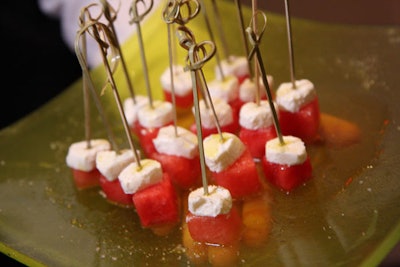 J&G Steakhouse catered the after-party, passing watermelon and feta appetizers.