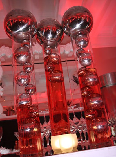 Silver spheres in tall glass vases topped the Altitude ballroom's bar.