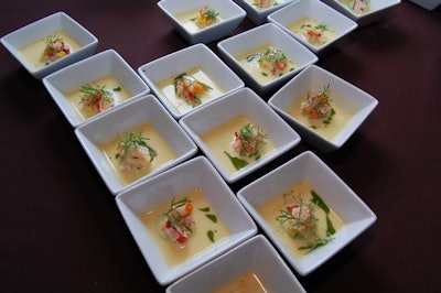 Gotham Bar and Grill's Alfred Portale prepared a chilled summer corn soup with lobster, sweet corn, cilantro, and chipotle.