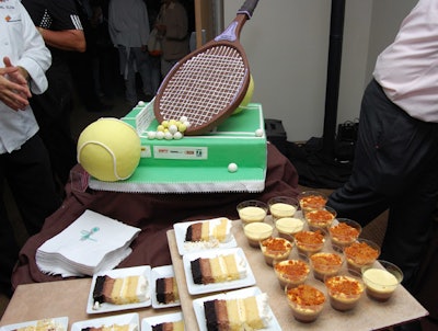 The W dessert lounge also featured a cake fashioned into a court, racket, and tennis ball.