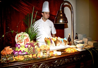 The hotel served fish and chips at one of its food stations.