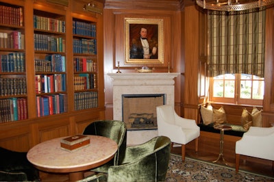 The Book Room has 800 leather-bound volumes, a working fireplace, and a semiprivate nook for four.