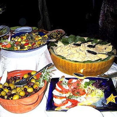 Some of the buffet food at the cocktail hour included insalata caprese and cured olives, catered by the Pierre.