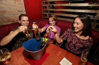Buckets held chilled bottles of Bud Light Lime, one of the event's sponsoring brands.