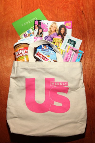 Guests got logo-splashed gift bags filled with products such as magazines, Playtex tampons, Biore pore strips, and Better 'n Peanut Butter spread.