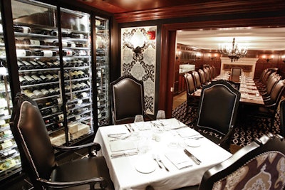 Harbour Sixty's wine collection is showcased in temperature and humidity-controlled glass cases detailed with polished nickel.