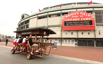 Before arriving at Metro, the beer bike toured Chicago and drove past Wrigley Field to promote the show.