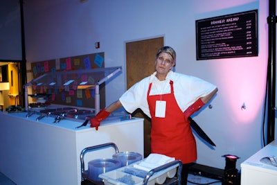 A surly lunch lady handed out trays in the cafeteria line.