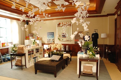 White paper doves, created by Croma Design Inc., hung from the ceiling at the Tastemakers Lounge, which adopted a 'Peace, Love, and Film' theme this year.