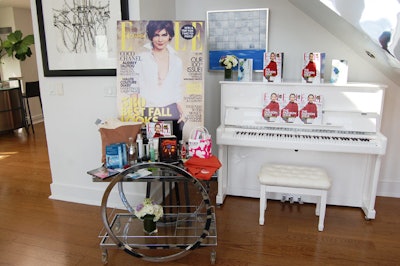 A display in the penthouse of the Cosmopolitan Hotel showcased products included in gift baskets being sent to celebrities through JSquared2 Public Relations' Bask-It-Style initiative.