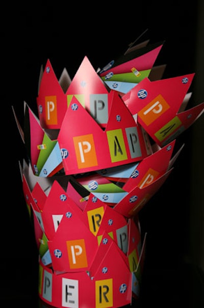Guests including Lydia Hearst, Fern Mallis, and Estelle could make their own party hats using Hewlett-Packard's new printers.