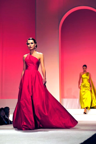New-York-based designer Romona Keveza showcased her collection of jewel-toned evening wear.