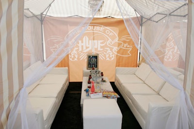 Cabanas at Hype Marketing's 2008 House of Hype hospitality suite got a mostly white, polo club-like look.