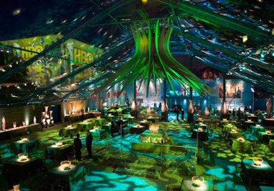 A clear-topped tent showed the night sky at the 2008 HBO party.