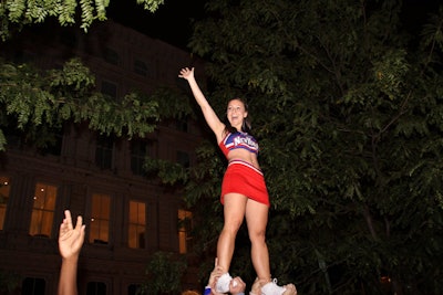 In addition to Teen Vogue, Obo also produced a big street festival on Bond Street near the Bowery, which included cheerleaders from dance troupe Cheer New York.