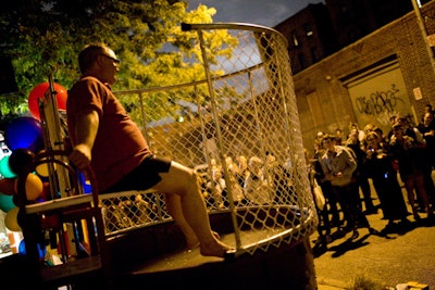 At the block party co-hosted by Bird and the designers from Vena Cava, shoppers could try to dunk fashion notables like Mickey Boardman (pictured), Sam Shipley, and Jeff Halmos.