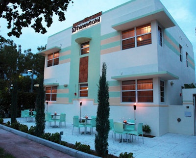 The eco-friendly hotel is located a block west of the beach.