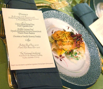 Design Cuisine's first course was a citrus-glazed striped bass served over a radish, jicama, and cucumber slaw.