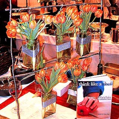 Craft's tasting table featured an interesting suspended floral display of orange tulips by florist Roberta Bendavid, who also does arrangements for Gramercy Tavern. Chef Tom Colicchio's new cookbook Think Like a Chef was on display below.