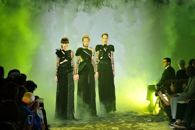 Dry ice and green lighting created an eerie setting for Rodarte's spring collection at the Gagosian Gallery in west Chelsea.