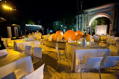 Orange balls floated in Paramount's courtyard fountain.