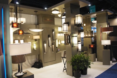 Hubbardton Forge's booth showcased lighting fixtures with clean lines and geometric shapes.
