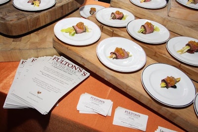 Host venue Fulton's on the River served prime New York strip steak with local peaches and heirloom apple puree.