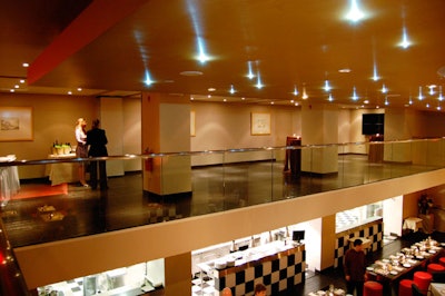 Overlooking the dining room is a 65-seat mezzanine area, which can be used for private events.
